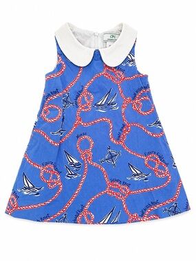 Nautical Blue & Red Rope Print Peter Pan Collar Dress